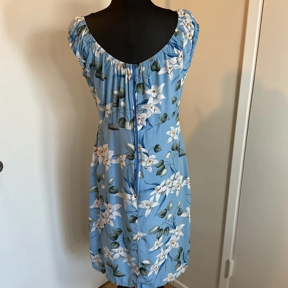 Hilo Hattie Blue Floral Sheath Midi Dress Size Small Wedding Cocktail - Picture 6 of 6